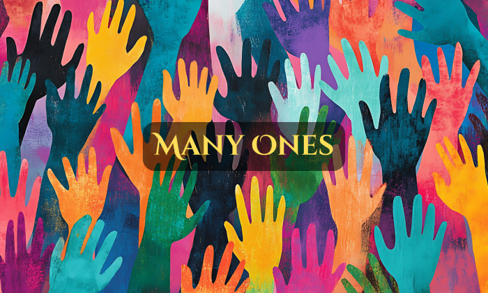 Colorful abstract illustration of many raised hands reaching upward, symbolizing connection, community, and the many people who shape our lives.