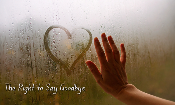 A hand touching a fogged window with a heart drawn in the condensation, symbolizing love, choice, and peaceful farewell.