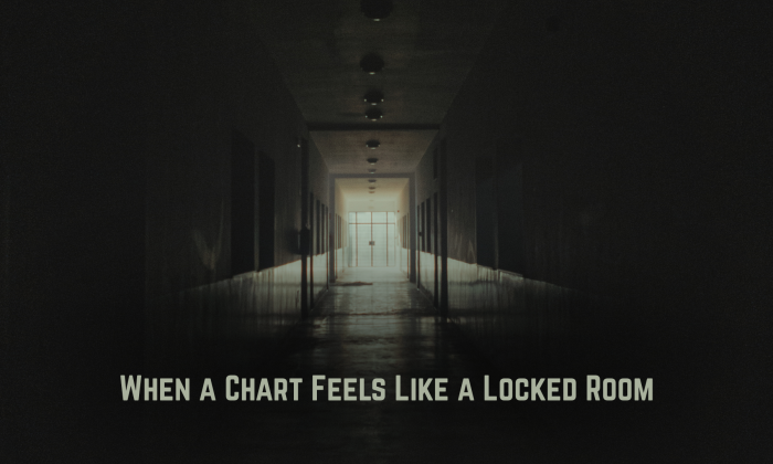 Dark, moody hallway fading into shadow with a barred, glowing doorway in the distance, overlaid with the title “When a Chart Feels Like a Locked Room.”